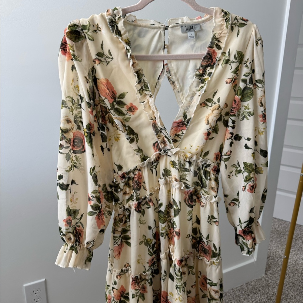 Justify Cream Long Sleeve Plunge Sundress